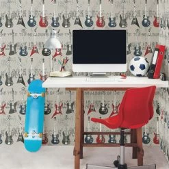 Wholesale 😀 Brewster Kids Richards Rock Star Guitar Stripe Wallpaper ⭐ -Wallpaper Sales Store detailBREW4882