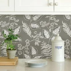 Wholesale 🔥 Self-Adhesive Wallpaper NuWallpaper Gray Foliage Peel And Stick Wallpaper 😀 -Wallpaper Sales Store detailBREW5033