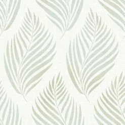 Budget 😀 Brewster Patrice Green Linen Leaf Wallpaper ⭐