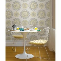 Budget π Self-Adhesive Wallpaper Brewster Grey And Yellow Suzani Peel And Stick Wallpaper π