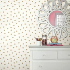 Hot Sale 🔥 Self-Adhesive Wallpaper RoomMates Gold Dot Peel And Stick Wallpaper ✨ -Wallpaper Sales Store scaleYWI1746