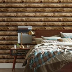 Cheap 🎉 Self-Adhesive Wallpaper RoomMates Cabin Logs Peel And Stick Wallpaper 🎉 -Wallpaper Sales Store scaleYWI1975